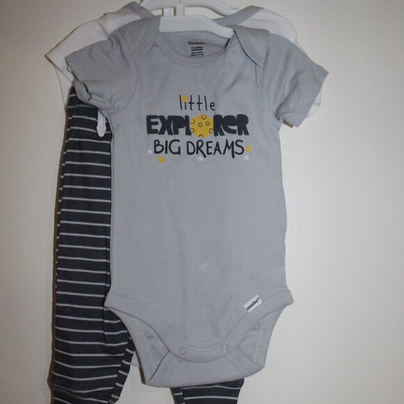 Gerber 3Pc Baby Explorer SS 2 Onesies® Bodysuits & Pants Multi Sizes - Picture 3 of 5